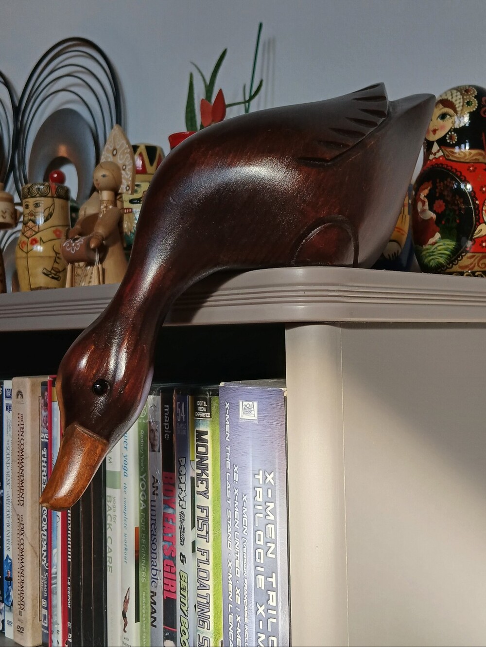 Solid Handcarved Wood Duck Shelf Sitter